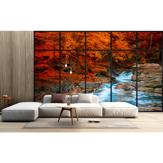 Optical Illusion Panoramic Window Wall Mural / Wallpaper - River