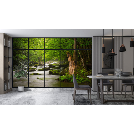 Optical Illusion Panoramic Window Wall Mural / Wallpaper - River