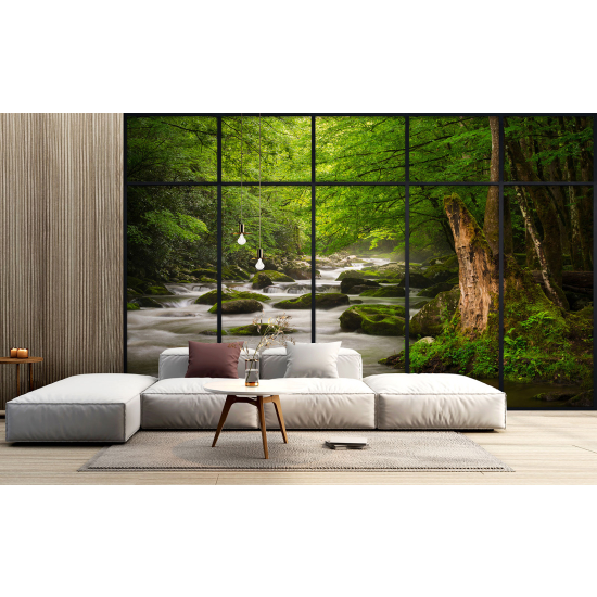 Optical Illusion Panoramic Window Wall Mural / Wallpaper - River