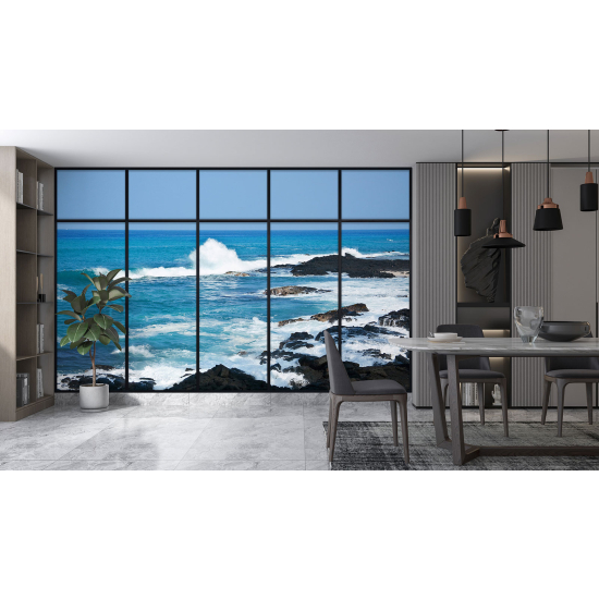 Optical Illusion Panoramic Window Wall Mural / Wallpaper - Sea view