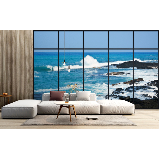 Optical Illusion Panoramic Window Wall Mural / Wallpaper - Sea view