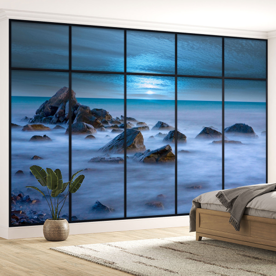 Optical Illusion Panoramic Window Wall Mural / Wallpaper - Sea view