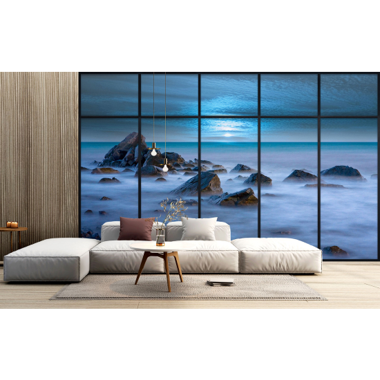 Optical Illusion Panoramic Window Wall Mural / Wallpaper - Sea view