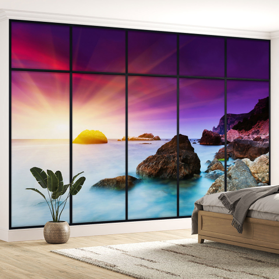 Optical Illusion Panoramic Window Wall Mural / Wallpaper - Sea view