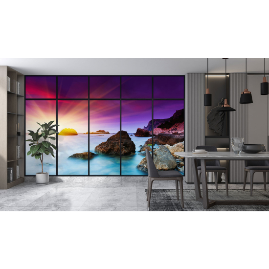 Optical Illusion Panoramic Window Wall Mural / Wallpaper - Sea view