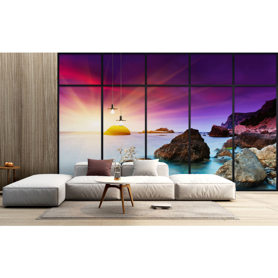 Optical Illusion Panoramic Window Wall Mural / Wallpaper - Sea view