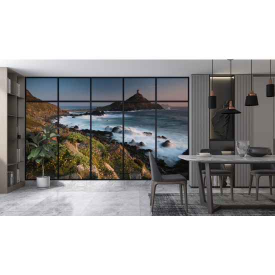 Optical Illusion Panoramic Window Wall Mural / Wallpaper - Sea view