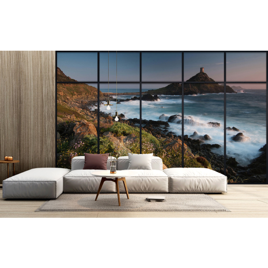 Optical Illusion Panoramic Window Wall Mural / Wallpaper - Sea view