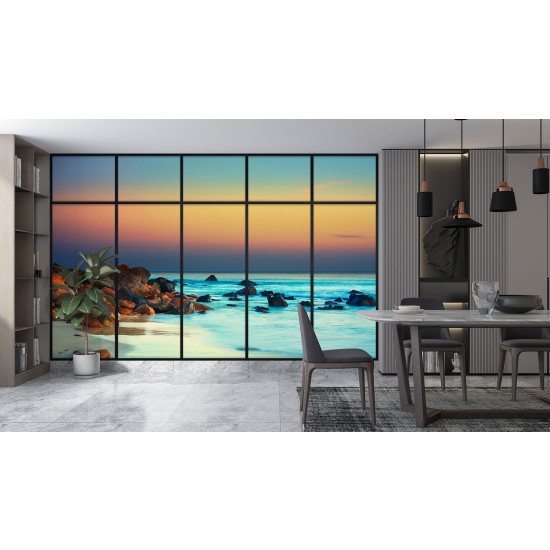 Optical Illusion Panoramic Window Wall Mural / Wallpaper - Sea view