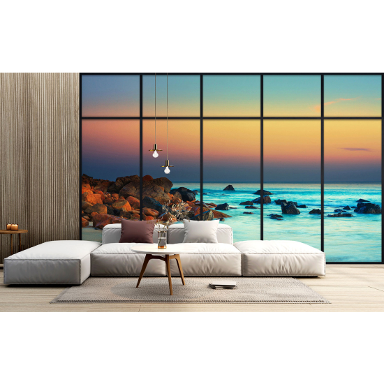 Optical Illusion Panoramic Window Wall Mural / Wallpaper - Sea view