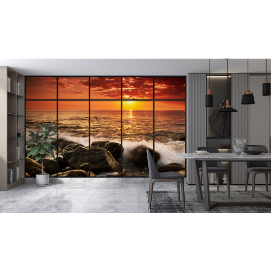 Optical Illusion Panoramic Window Wall Mural / Wallpaper - Sea view