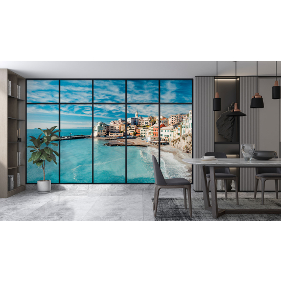 Optical Illusion Panoramic Window Wall Mural / Wallpaper - Sea view