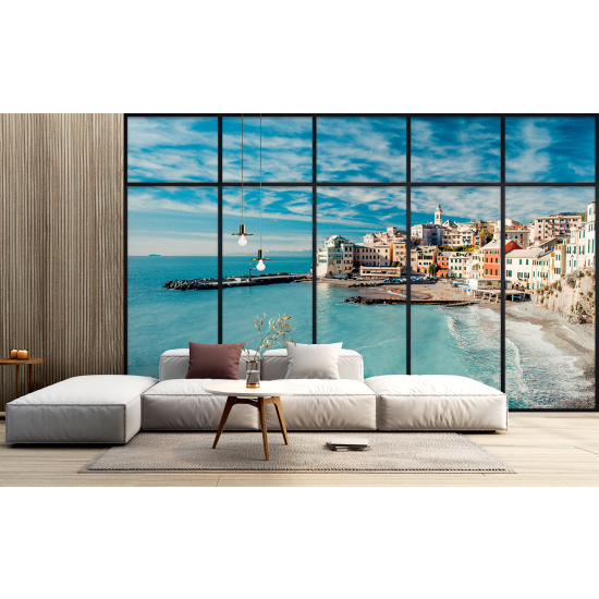 Optical Illusion Panoramic Window Wall Mural / Wallpaper - Sea view