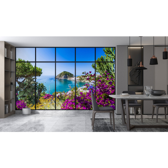 Optical Illusion Panoramic Window Wall Mural / Wallpaper - Sea view