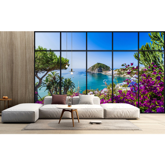 Optical Illusion Panoramic Window Wall Mural / Wallpaper - Sea view