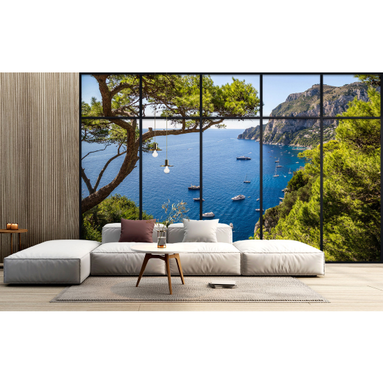 Optical Illusion Panoramic Window Wall Mural / Wallpaper - Sea view