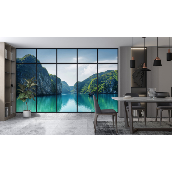 Optical Illusion Panoramic Window Wall Mural / Wallpaper - Sea view