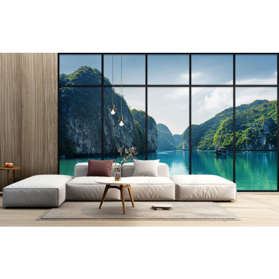 Optical Illusion Panoramic Window Wall Mural / Wallpaper - Sea view