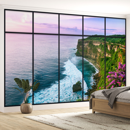 Optical Illusion Panoramic Window Wall Mural / Wallpaper - Sea view