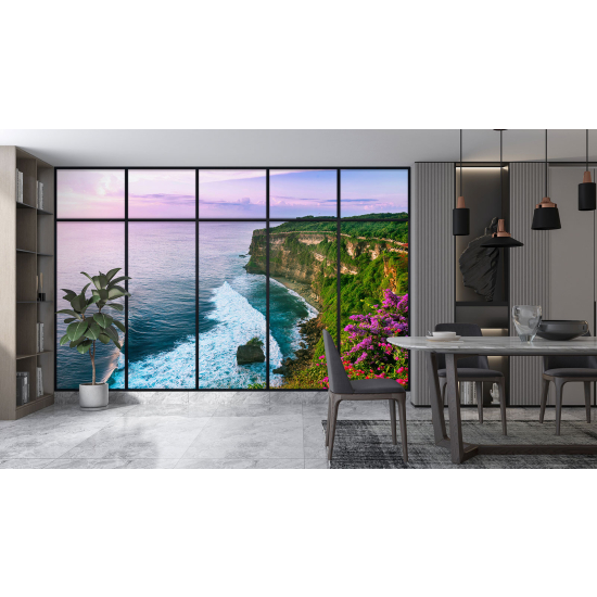 Optical Illusion Panoramic Window Wall Mural / Wallpaper - Sea view