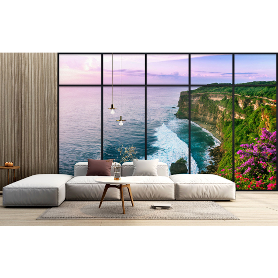 Optical Illusion Panoramic Window Wall Mural / Wallpaper - Sea view