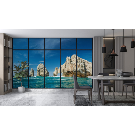 Optical Illusion Panoramic Window Wall Mural / Wallpaper - Sea view