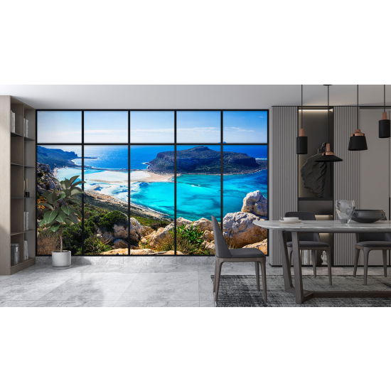 Optical Illusion Panoramic Window Wall Mural / Wallpaper - Sea view