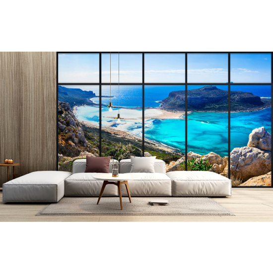 Optical Illusion Panoramic Window Wall Mural / Wallpaper - Sea view