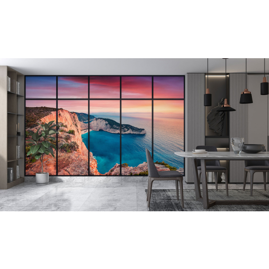 Optical Illusion Panoramic Window Wall Mural / Wallpaper - Sea view