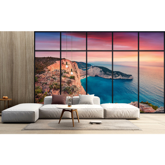 Optical Illusion Panoramic Window Wall Mural / Wallpaper - Sea view