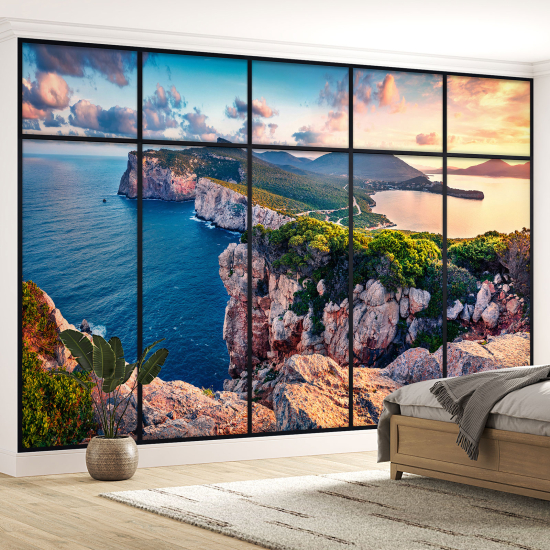 Optical Illusion Panoramic Window Wall Mural / Wallpaper - Sea view