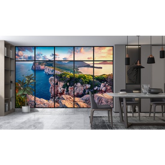 Optical Illusion Panoramic Window Wall Mural / Wallpaper - Sea view