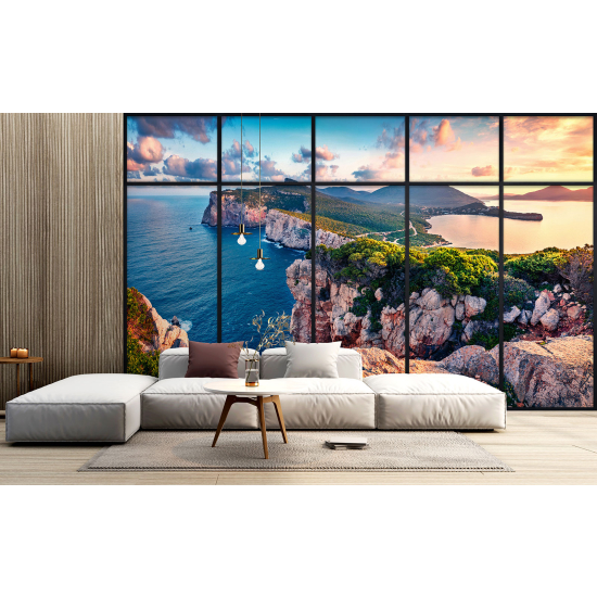 Optical Illusion Panoramic Window Wall Mural / Wallpaper - Sea view