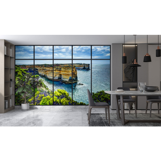 Optical Illusion Panoramic Window Wall Mural / Wallpaper - Sea view cliffs