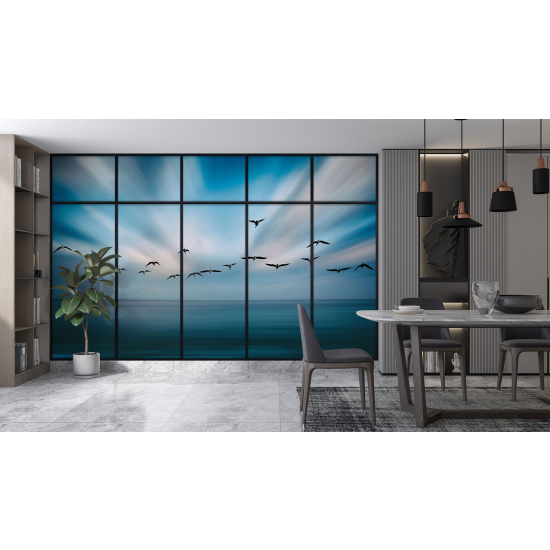 Optical Illusion Panoramic Window Wall Mural / Wallpaper - Sky