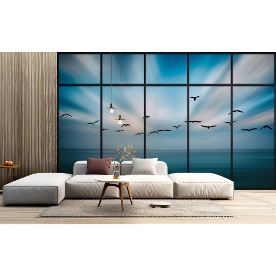 Optical Illusion Panoramic Window Wall Mural / Wallpaper - Sky