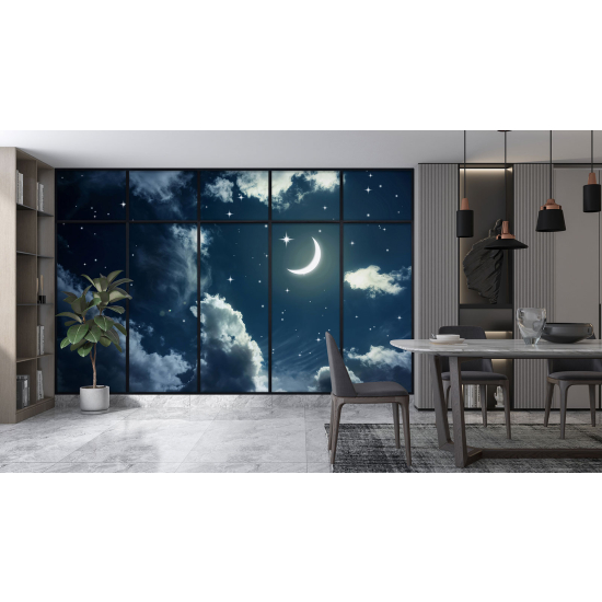 Optical Illusion Panoramic Window Wall Mural / Wallpaper - Starry Sky