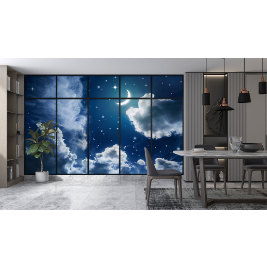 Optical Illusion Panoramic Window Wall Mural / Wallpaper - Starry Sky