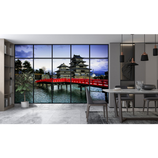 Optical Illusion Panoramic Window Wall Mural / Wallpaper - Temples