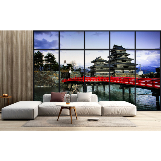 Optical Illusion Panoramic Window Wall Mural / Wallpaper - Temples