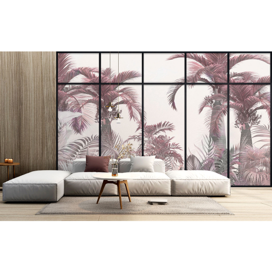 Optical Illusion Panoramic Window Wall Mural / Wallpaper - Tropical forest