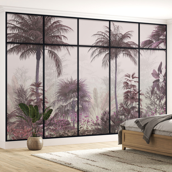 Optical Illusion Panoramic Window Wall Mural / Wallpaper - Tropical forest