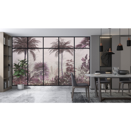 Optical Illusion Panoramic Window Wall Mural / Wallpaper - Tropical forest