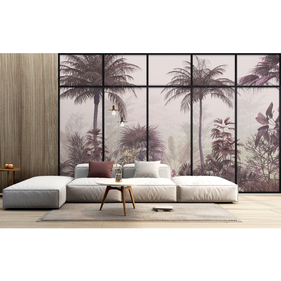 Optical Illusion Panoramic Window Wall Mural / Wallpaper - Tropical forest