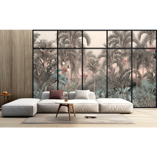 Optical Illusion Panoramic Window Wall Mural / Wallpaper - Tropical forest