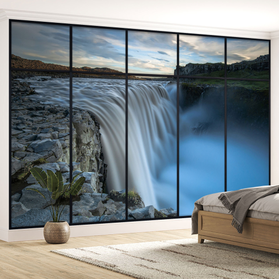 Optical Illusion Panoramic Window Wall Mural / Wallpaper - Waterfalls