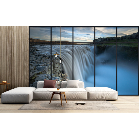 Optical Illusion Panoramic Window Wall Mural / Wallpaper - Waterfalls