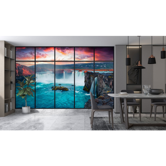 Optical Illusion Panoramic Window Wall Mural / Wallpaper - Waterfalls