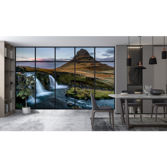 Optical Illusion Panoramic Window Wall Mural / Wallpaper - Waterfalls