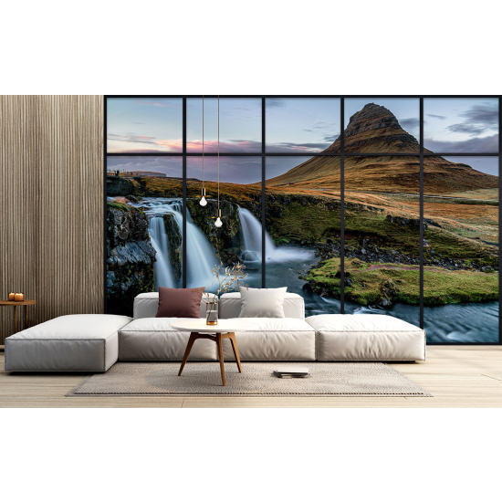 Optical Illusion Panoramic Window Wall Mural / Wallpaper - Waterfalls